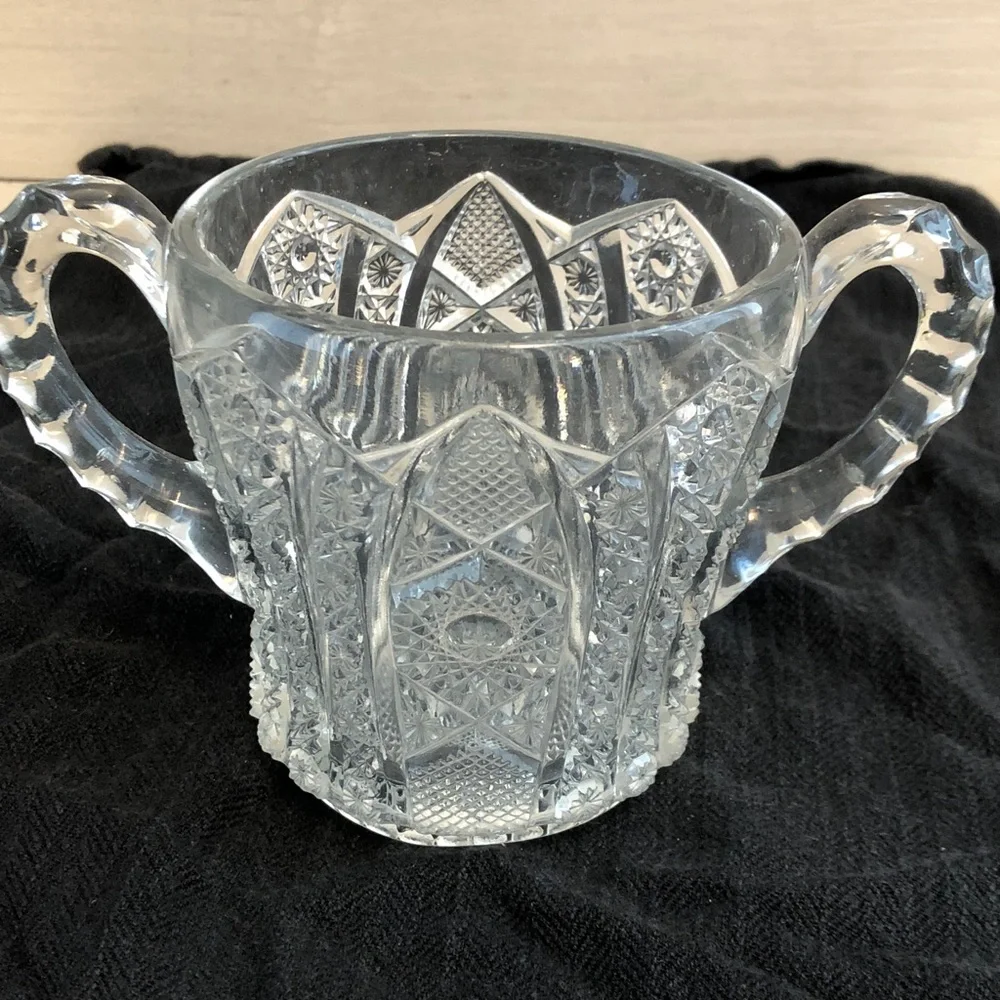 Vintage Pressed Glass Sugar Bowl With Double Handle Cottagecore Grandmcore